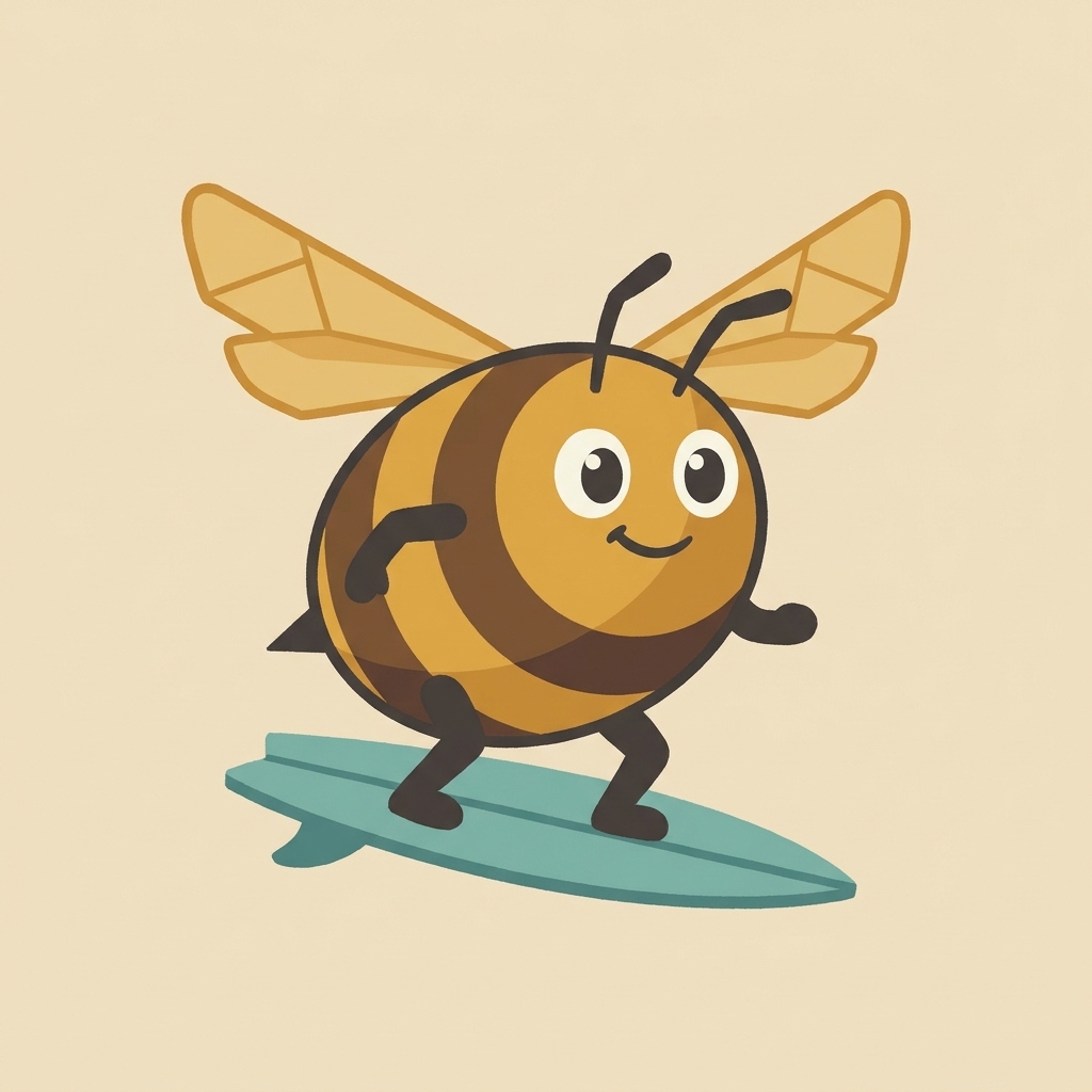 Benson carrying a teal surfboard across the sand, wings up