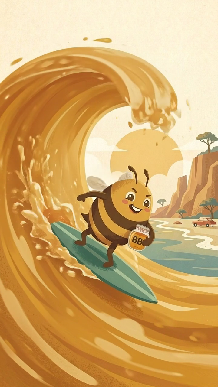Jar barrel-roll frame: Benson riding a golden wave across the jar lid